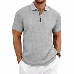 Camisa Polo Masculina de Verão Casual com Textura Tricotada Simples de Manga Curta |   Camiseta Casual Texturizada de Manga Curta (Várias Cores)