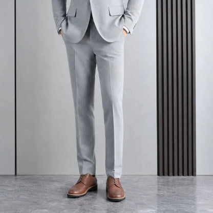 Calça Social Masculina KIDWHXR para Todas as Estações, Cor Sólida Simples, Respirável, Corte Reto Solto, Cintura Média, Casual de Negócios