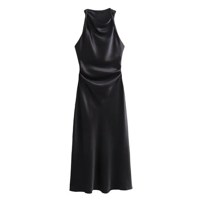 Vestidos Longos de Cetim para Mulheres 2026, Vestido Midi Slip de Verão, Vestido Sexy para Festa Noturna, Vestidos Elegantes Sem Mangas