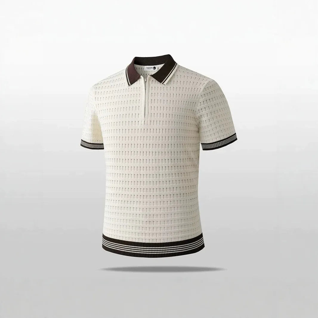 Camisa Polo Masculina de Malha Estilo Novo Verão 2026 Manga Curta Textura 3D Vazada Slim Fit Respirável Casual Elegante