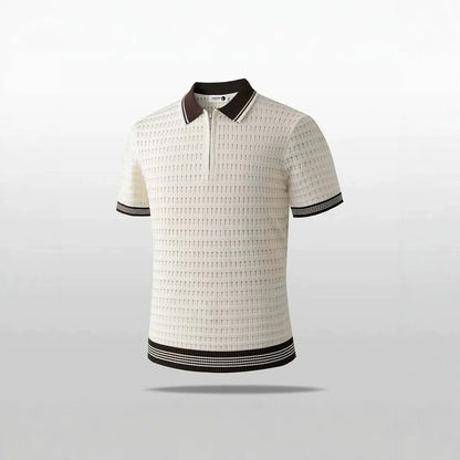 Camisa Polo Masculina de Malha Estilo Novo Verão 2026 Manga Curta Textura 3D Vazada Slim Fit Respirável Casual Elegante