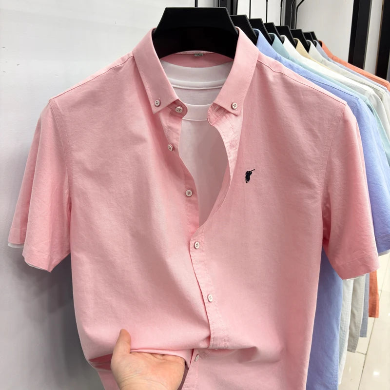 Camiseta masculina de manga curta 100% algodão puro respirável nova coleção de verão com bordado Paul Pony estilo casual para negócios