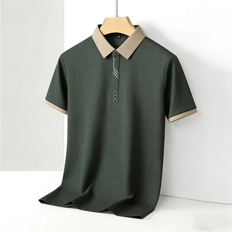 Camisa Polo Masculina de Moda com Gola Contrastante, Manga Curta, Ajuste Slim, Casual para Uso Diário, Top 2026