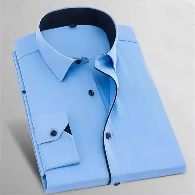 Camisa casual masculina de cor sólida listras xadrez macia e confortável nova camisa de lapela com botão