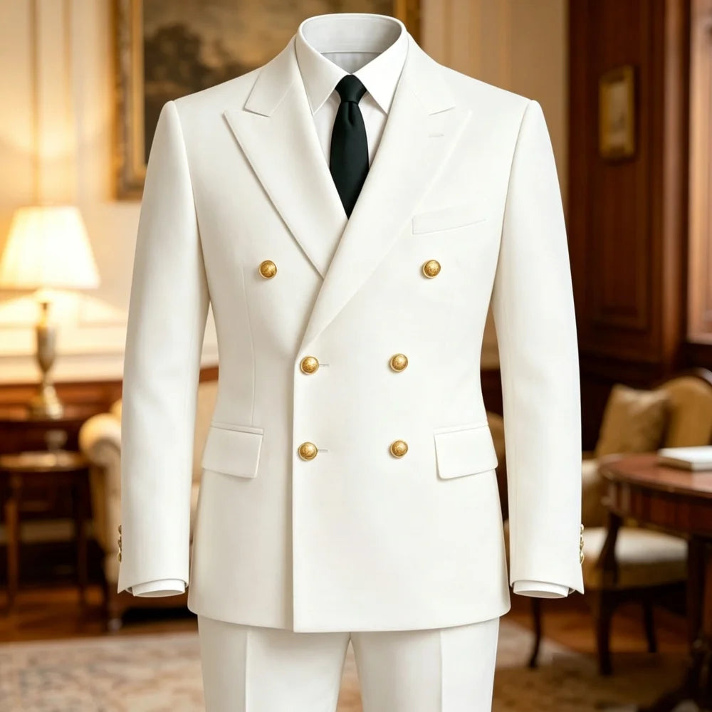 Terno de Casamento Transpassado Slim Fit para Baile de Formatura, Conjunto Formal de 2 Peças (Blazer e Calça) para Convidados, Noivos, Festas e Banquetes