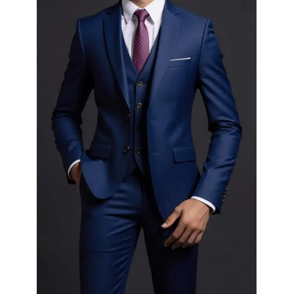 Terno (blazer + colete + calças) masculino elegante cavalheiro negócios estilo britânico cor sólida banquete anfitrião casual terno de casamento