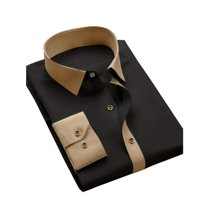 FGKKS Camisa Masculina Preta Brand New High Street Patchwork Manga Longa Inteligente Casual Elástico Homem Camisas de Vestido de Negócios