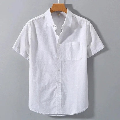 Primavera verão camisa de manga curta para homens cor sólida leve respirável elegante diário casual lapela bolso camisas