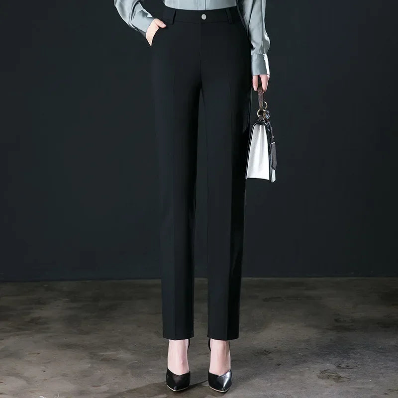 2025 primavera outono preto elegante carreira formal terno calças femininas, cáqui em linha reta cintura alta solta calças de trabalho feminino/calças de carga
