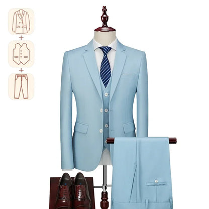2025 New Men's Business Casual Suit for Weddings Male Solid Colour Formal Suit Sets Men Prom Party Tuxedo Dress