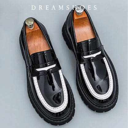Italian Luxury Brand Loafers Men's Yellow and White Color Leather Shoes Slip-on Fashion Thick Sole Casual Shoes Wedding Moccasin