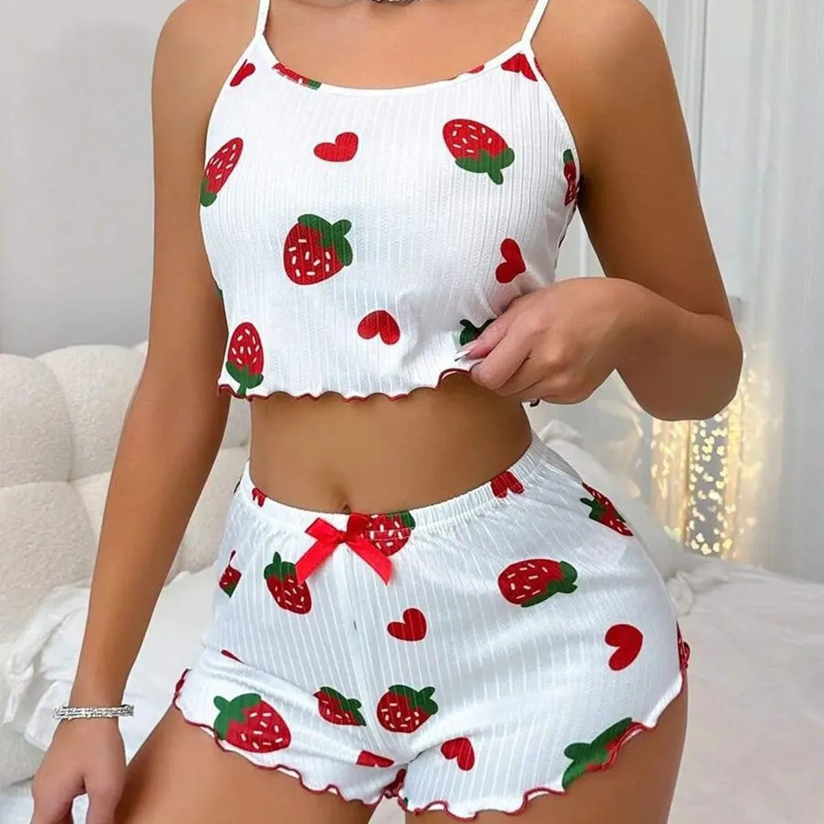 Conjunto de Pijama Feminino com Shorts, Roupa de Casa, Lingerie Sexy, Camisolas, Camisetas, Roupas de Dormir para Mulheres