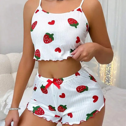 Conjunto de Pijama Feminino com Shorts, Roupa de Casa, Lingerie Sexy, Camisolas, Camisetas, Roupas de Dormir para Mulheres