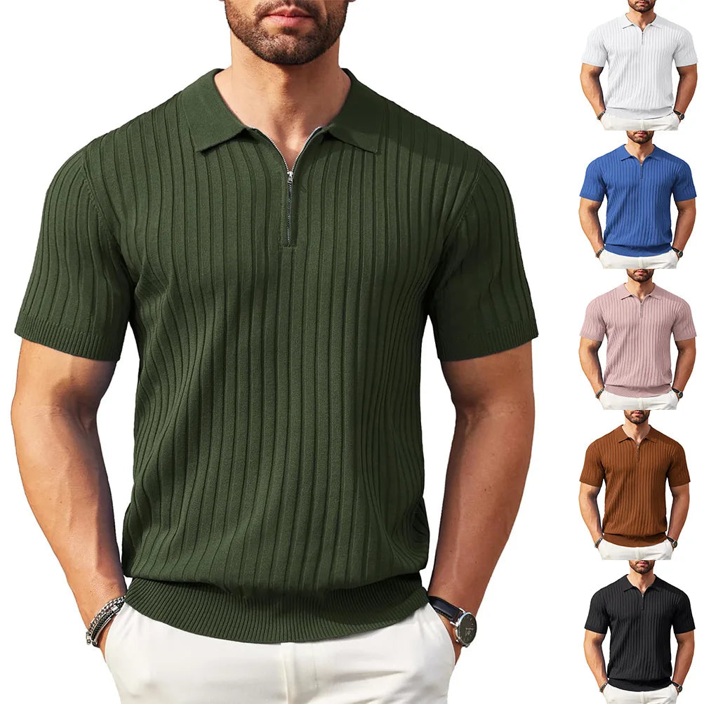 Camisa polo masculina casual de manga curta, luxo, moda verão, respirável, cor sólida, camisa de malha, camiseta masculina