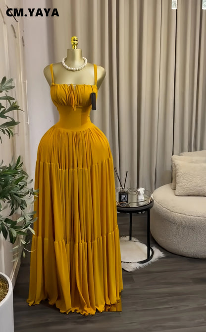CM.YAYA 2026 Novo Vestido Longo Maxi Feminino Halter Sem Alças para Verão, Festa, Aniversário, Praia, Sexy, Férias