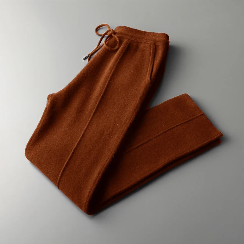 Outono e inverno novo grosso lazer calças de caxemira calças de malha fina masculina 100% calças de lã pura para manter aquecido