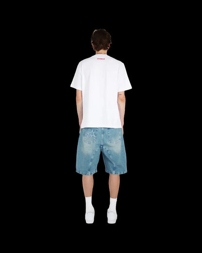 Vintage y2k homens mulheres harajuku calças de brim curtas lavadas bordado americano retro homem denim shorts verão solto hip hop streetwear
