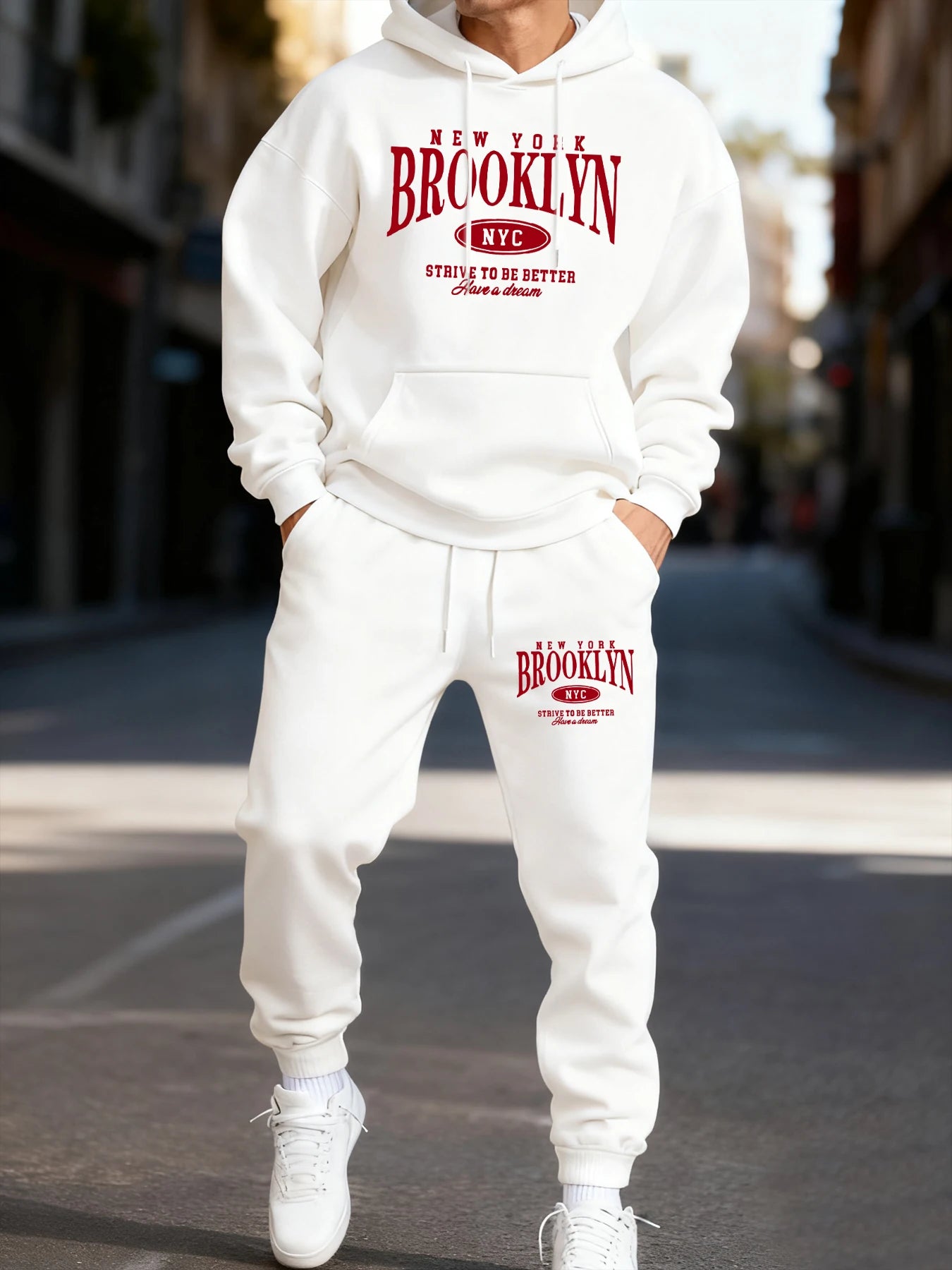 Brooklun New York Letter Print Man'S Hoodie Set Loose Pocket Two Pices Sets Fleece Autumn Hoodies Casual Fashion Sweatpants