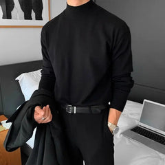 Outono levante-se colarinho camisola masculina fino quente preto malha pulôver masculino coreano casual manga comprida camisola dos homens jumper roupas