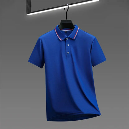 Camisa polo masculina casual de manga curta e cor sólida, modelo verão , moderna, confortável e versátil.