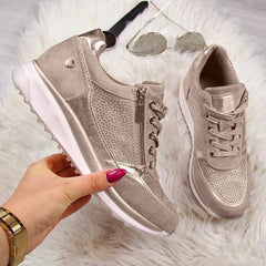 Tênis Anabela Feminino, Sapatos Vulcanizados com Lantejoulas, Sapatos Shake, Tênis Esportivos Femininos da Moda, Calçados Femininos