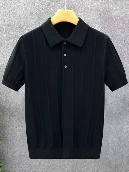 Suéter masculino de gola alta canelada - Camisa casual folgada de primavera com botões - Pulôver simples de cor única - Estilo aconchegante e moderno