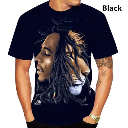 Camiseta de verão com estampa 3D do Bob Marley, estilo reggae e hip hop, para homens. Camiseta casual de manga curta.