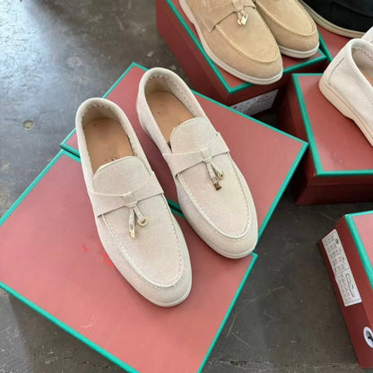 Promoção: Mocassins Femininos de Couro Genuíno Estilo Old Money com Borla e Fivela, Slip On, Casual, Vintage, Sapatos Planos para o Dia a Dia, Y2k