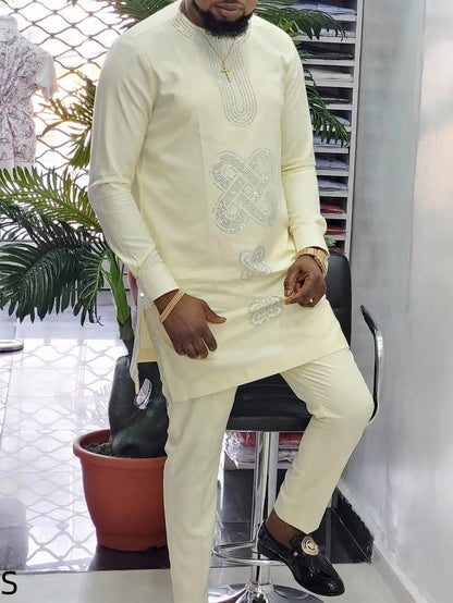 Novo Terno Masculino 2025, Bolso Branco, Conjunto de 2 Peças, Terno Casual de Luxo para Casamento, Estilo Tradicional Africano de Minorias Étnicas