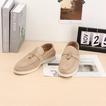 Mocassins Femininos de Camurça Sem Logo, Design de Luxo, Sapatos Casuais Confortáveis para Mulheres, Calçados Planos para o Verão