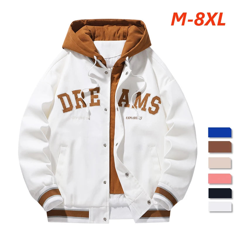 Jaqueta uniforme de beisebol de alta qualidade nova moda masculina outono nova marca all-match estudante jaqueta com capuz plus size casacos masculino 8xl