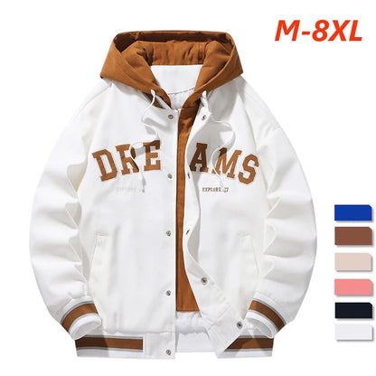 Jaqueta uniforme de beisebol de alta qualidade nova moda masculina outono nova marca all-match estudante jaqueta com capuz plus size casacos masculino 8xl