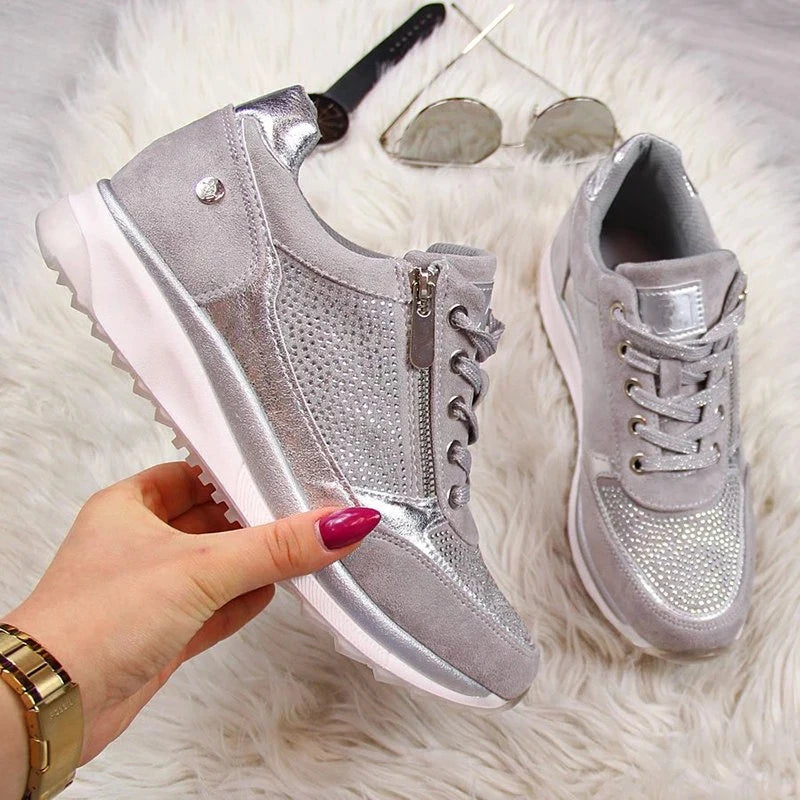 Tênis Anabela Feminino, Sapatos Vulcanizados com Lantejoulas, Sapatos Shake, Tênis Esportivos Femininos da Moda, Calçados Femininos