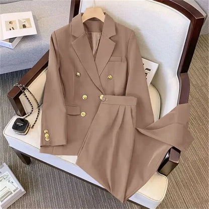 escritório duplo breasted ternos define feminino coreano novo manga longa blazer jaquetas conjunto ol cintura alta calças retas outfit