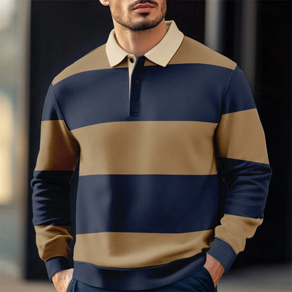 Casual Striped Graphic Polo Shirts For Men Simple Autumn Business 3D Printed Long Sleeve Golf Polo Loose Breathable Lapel Tees