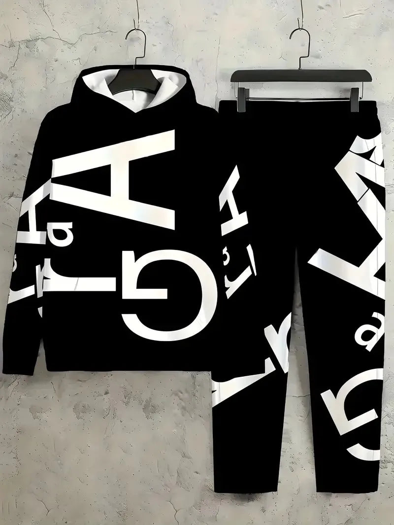 O novo conjunto masculino para primavera e outono de 2025 apresenta uma estampa de letras 3D casual elegante e confortável