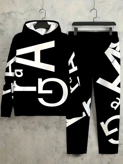 O novo conjunto masculino para primavera e outono de 2025 apresenta uma estampa de letras 3D casual elegante e confortável