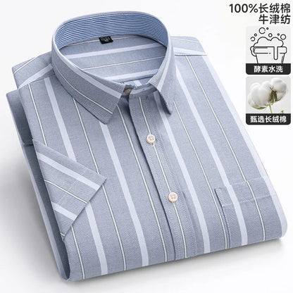 100% algodão puro oxford camisas masculinas manga curta xadrez macio regular ajuste formal vestido camisa blusa social roupas masculinas 6xl 7xl