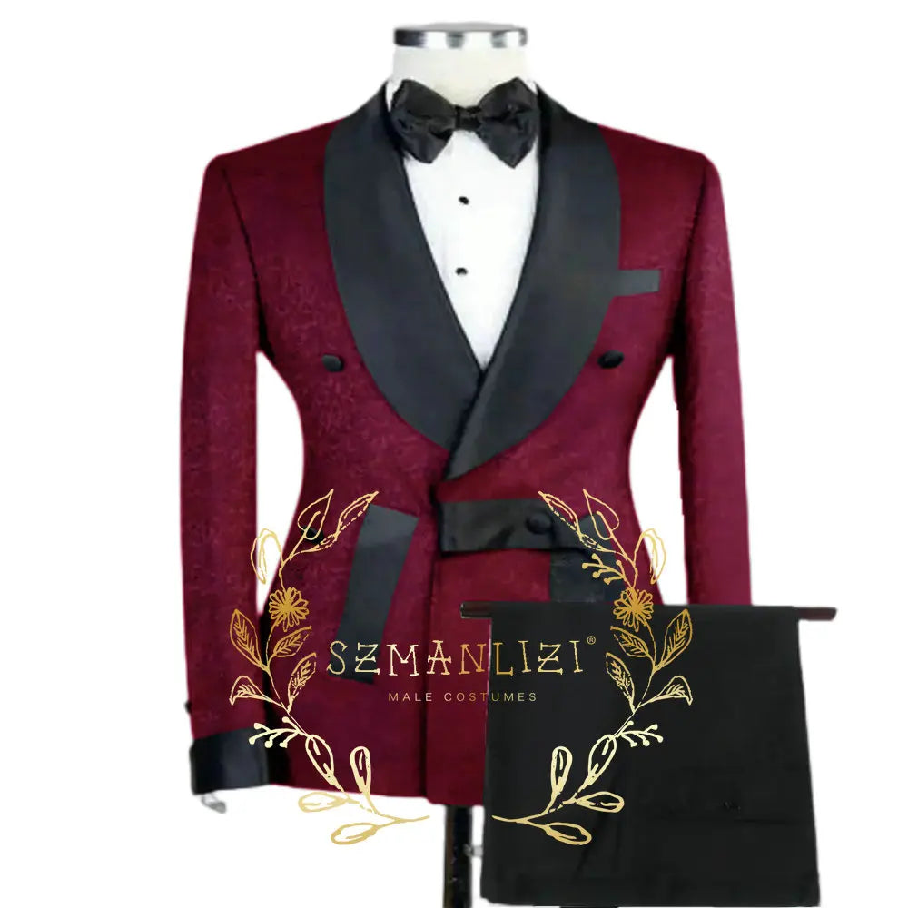 Novo elegante preto jacquard padrinhos festa de formatura duplo breasted casamento smoking fino ajuste xale lapela noivo melhor homem