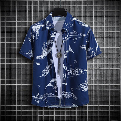 Camisa Havaiana Masculina com Estampa 3D Listrada, Casual, Manga Curta, para Festa na Praia, Caimento Solto, com Design Floral