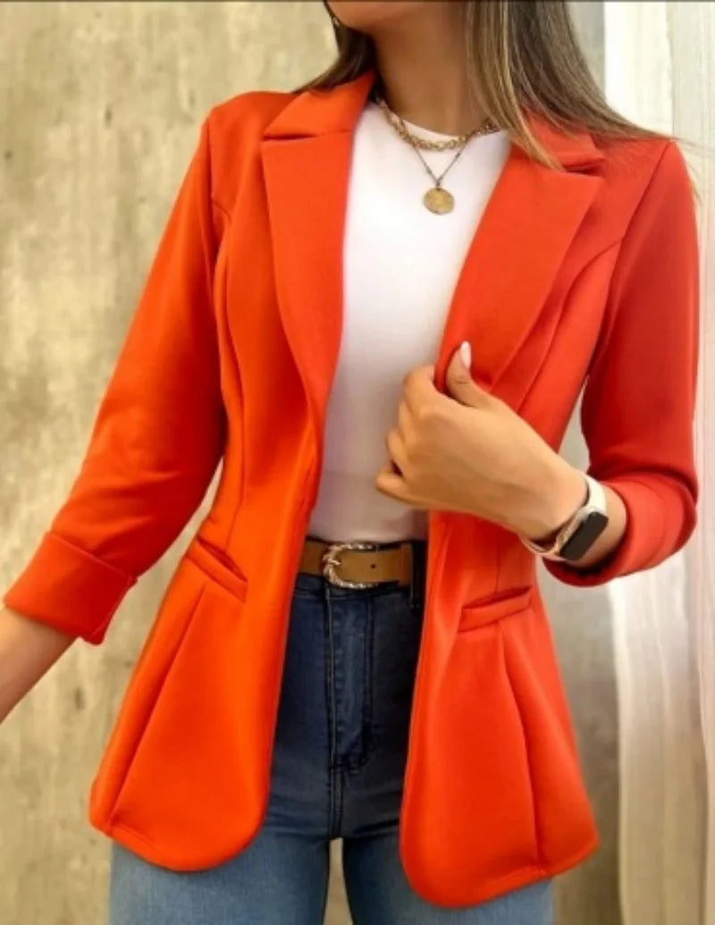 Mulheres outono primavera casaco lapela manga longa formal negócios ol commute jaqueta chaquetas para mujeres