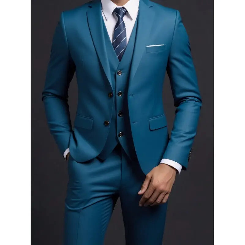 Terno (blazer + colete + calças) masculino elegante cavalheiro negócios estilo britânico cor sólida banquete anfitrião casual terno de casamento