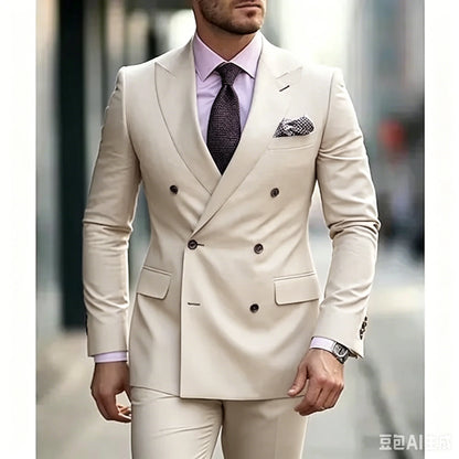 Ternos masculinos sólidos 2 peças plus size casamento diário negócios formal ternos masculinos sob medida silm fit duplo breasted 6 botões