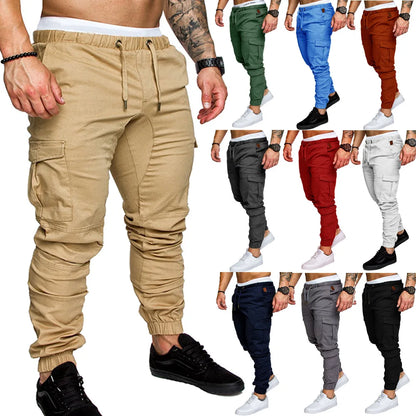 Novas Calças Casuais Masculinas de Tecido Trançado Streetwear Novas Calças de Trabalho com Múltiplos Bolsos