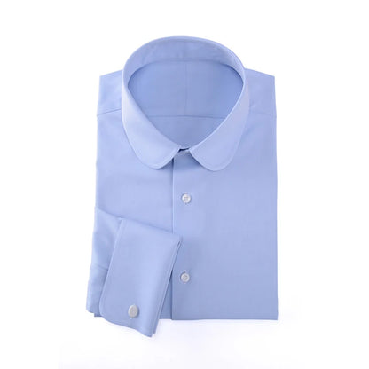 Camisa masculina clássica com gola Eton, gola arredondada, manga comprida, 100% algodão, punho regular, branca, personalizada para homens.