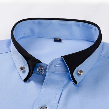 Camisa de negócios masculina manga longa botão para baixo camisa social anti-rugas escritório camisa masculina manga longa cor preta casual