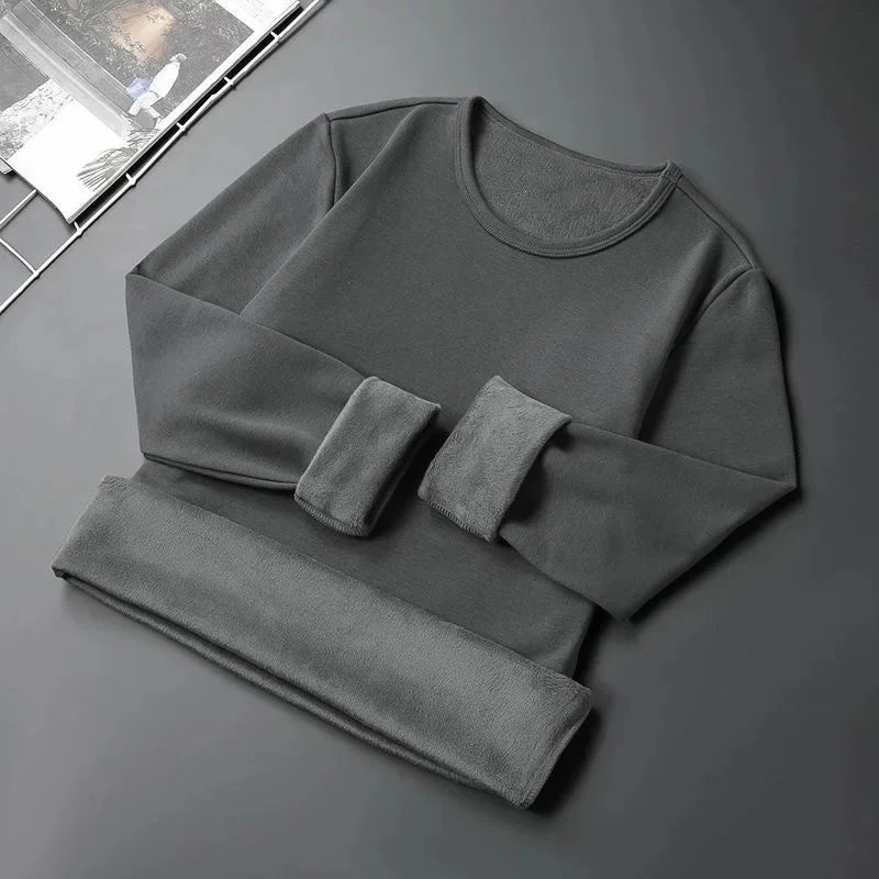 Forro de lã masculino engrossado manga longa camiseta em torno do pescoço base camisa roupas outono inverno manga longa respirável casual wear