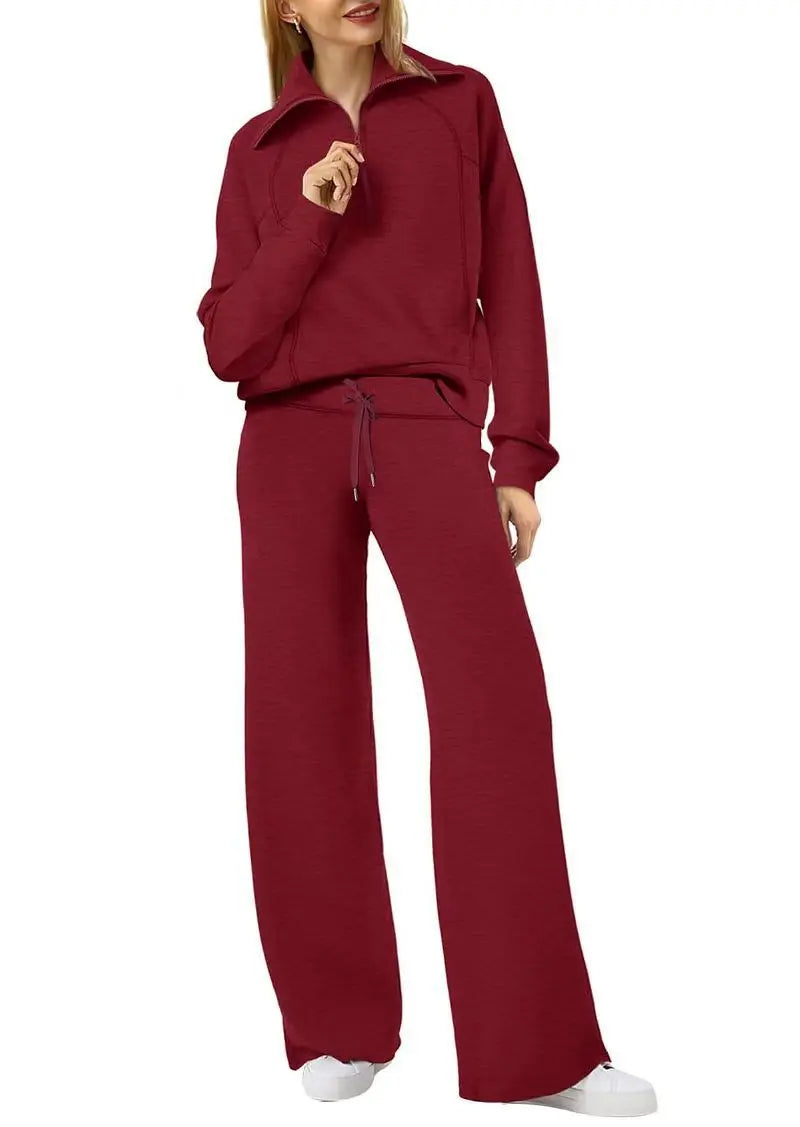 Conjunto de Moletom Feminino de 2 Peças: Blusão Forrado com Fleece Macio e Calça Fluida para Corrida ao Ar Livre e Viagens