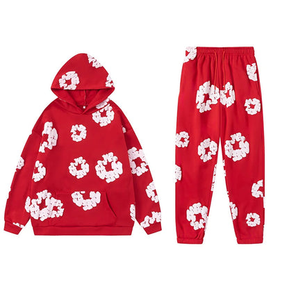 Conjunto Feminino de 2 Peças 2026: Moletom Casual Estampado de Espuma Solto + Calça - Roupa Feminina de Outono Inverno