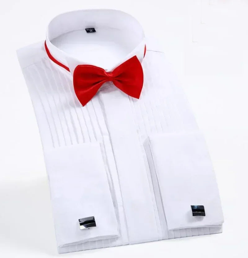 Quality French Cufflinks Shirt Men's Long Sleeve Tuxedo Male Brand Slim Fit White Button Cuff Social Men Dress Shirts
